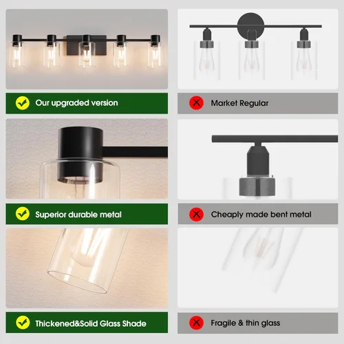 Miniatura 3 de Accesorios de iluminación de tocador modernos de 5 luces sobre espejo, accesorios de iluminación de baño en negro mate, luces de tocador, aplique