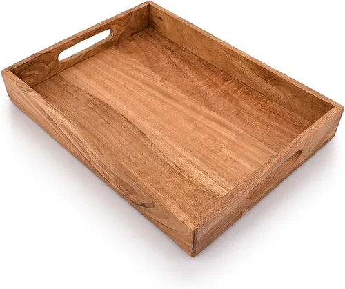 Miniatura 3 de Kaizen Casa Bandeja rectangular de madera para servir, plato de madera, plato de té/bebidas, bandeja para servir la cena, bandeja de aperitivos