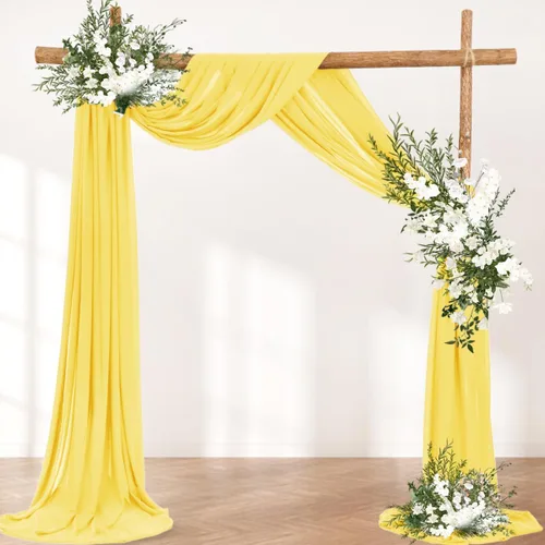 Miniatura 4 de LINXTAR Tela de Cortinaje para Arco de Boda 1 Panel 30'' x 18 Pies Gasa Transparente Amarilla Cortinaje de Arco para Cabina de Fotos Despedida