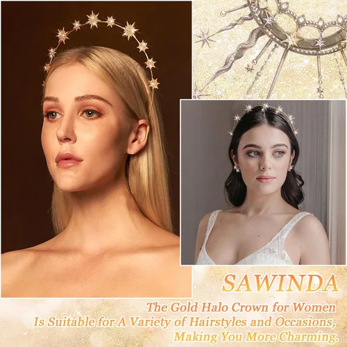 Miniatura 6 de Halo Crown Stars Rhinestone Crown Headbands Goddess Headpiece Crystal Halo Headbands