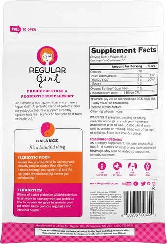 Miniatura 7 de Regular Girl Polvo orgánico, suplemento de fibra prebiótica y probióticos para mujeres, bajo FODMAP, 30 paquetes para llevar, sin sabor, 30 paquetes