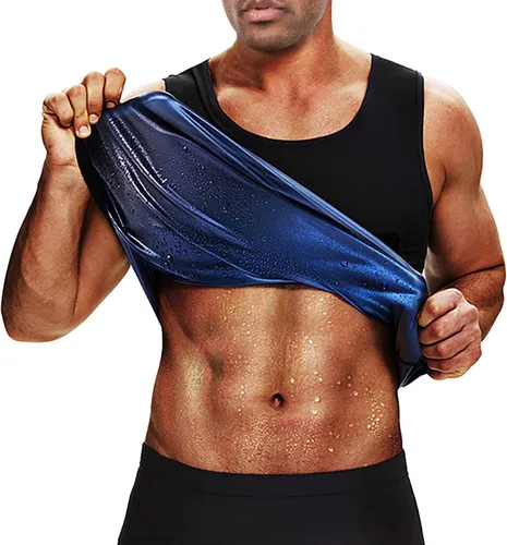 Chaleco de sudoración para sauna, camiseta deportiva de tirantes para entrenamiento, faja de cintura para hombres, chaleco de compresión para Azul