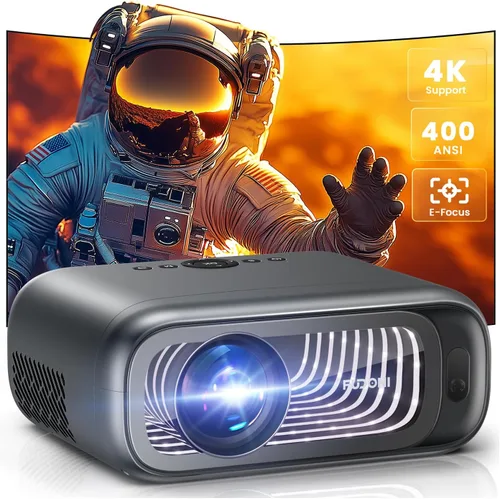 [Enfoque eléctrico/alto brillo] Proyector FUDONI con WiFi y Bluetooth, nativo 1080P Real 400 lúmenes ANSI, proyector de cine al aire libre, pantalla