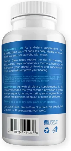 Miniatura 8 de Audio Calm - Alivio de tinnitus para oídos zumbidos, vitaminas para la salud del oído, solución natural para aliviar el tinnitus, alivio rápido