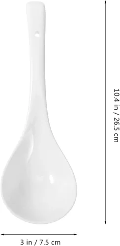 Miniatura 2 de Hemoton Paquete de 2 cucharas grandes de cerámica asiática para sopa de porcelana profunda de alta resistencia con mango largo de 10.43 pulgadas