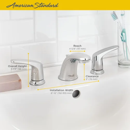 Miniatura 4 de American Standard 7075800.002 Colony Pro - Grifo de baño de arco bajo de 2 manijas con montaje de drenaje emergente, 1.2 GPM, cromo pulido