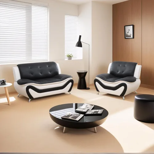Juego de muebles de sala de estar de 3 piezas, juego de sofá de piel sintética, juego de sofá blanco y negro para el hogar, apartamento, oficina