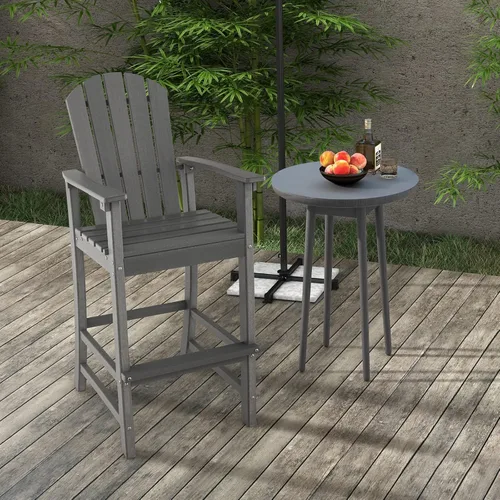 Miniatura 4 de Giantex Taburete de bar HDPE para exteriores, silla Adirondack alta con reposabrazos y reposapiés, taburete de bar de 30 pulgadas de altura de Gris