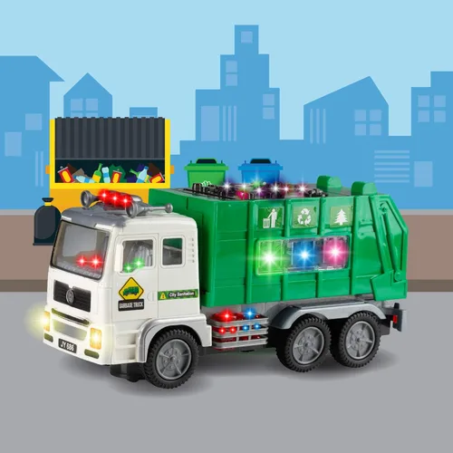 Miniatura 6 de Zetz Brands Juguete de camión de basura con luces 4D y sonidos para niños, bebés, niños de 3 años en adelante - Vehículo de camiones de basura