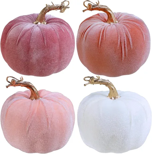 Miniatura 10 de Winlyn 4 calabazas decorativas de terciopelo rústico sintético, color verde, verde azulado, blanco, 5 pulgadas, para regalos, otoño, boda, Acción