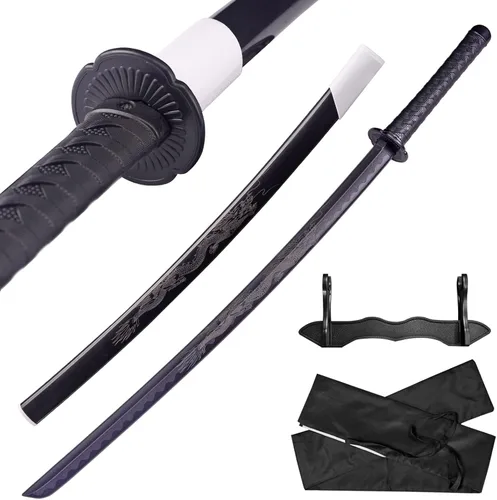 Miniatura 9 de Espada katana japonesa – Hoja negra de polipropileno con Saya, espada de entrenamiento Samurai para cosplay, 40.1 pulgadas
