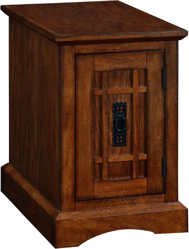 Miniatura 9 de Leick Home Laurent 10537 - Mesa auxiliar con lámpara, madera maciza, con cajón y estante, cereza chocolate