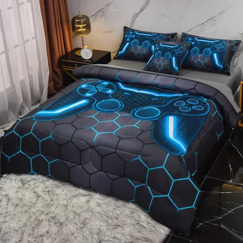Miniatura 13 de Juego de edredón de 6 piezas para niños y adolescentes, niños y niñas, cama temática de videojuegos con grafitis de colores en una bolsa