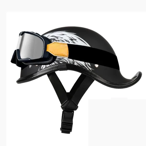 Miniatura 20 de Medio casco de motocicleta vintage, aprobado por el DOT, para adultos, casco convertible vintage para scooters, ciclomotores, cascos de motocicleta