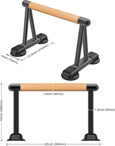 Miniatura 6 de Dolibest Push Up Bar, 12'' High Parallettes Bars with Wooden Handles, Stable and Comfortable Calisthenics Equipment, Suitable for Handstand, L-Sit
