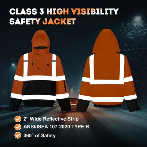 Miniatura 4 de ProtectX Chaqueta de seguridad impermeable de alta visibilidad, Hi Visi Reflectante Invierno Construcción Bomber Chaqueta para hombres y mujeres
