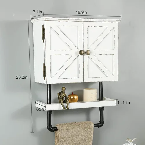 Miniatura 3 de Armario de almacenamiento sobre inodoro de 23.1 x 16.9 pulgadas, gabinete de baño con estante de pared ajustable y toallero, puertas dobles, Negro