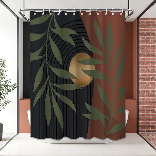Miniatura 69 de Cortina de ducha bohemia en negro y gris, cortinas de ducha modernas de mediados de siglo negro y gris para baño, juego de tela impermeable