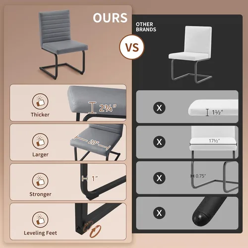Miniatura 6 de Furniliving - Juego de 2 sillas de comedor modernas tapizadas de tela técnica con patas de acero, respaldo alto, sillas sin brazos para comedor