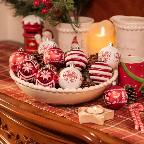 Miniatura 4 de Valery Madelyn Adornos de Navidad para árbol de Navidad, juego de adornos de bolas de Navidad inastillables rojo y blanco, 2.36 pulgadas, adorno