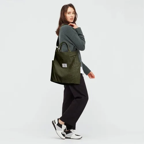 Miniatura 2 de KALIDI Bolso de mano de pana, bolso grande tipo mensajero para hombro, antisalpicaduras, bolsa cruzada con cremallera, casual, trabajo, compras