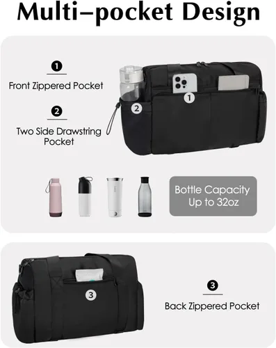 Miniatura 6 de Pequeña bolsa de gimnasio, mini bolsa de gimnasio para mujer con soporte para esterilla de yoga y compartimento húmedo, bonita bolsa de lona