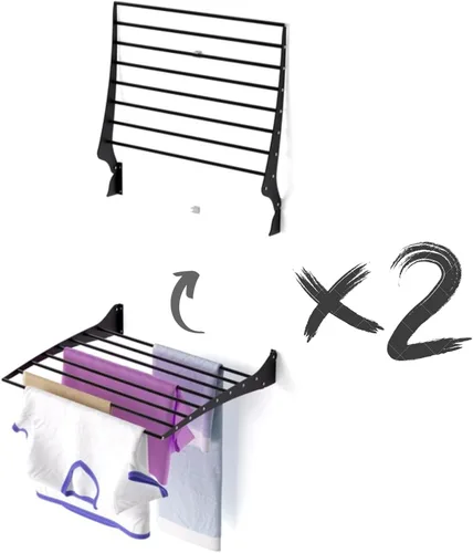 Miniatura 15 de foxydry Tendedero plegable para colgar en la pared, vertical plegable para interiores y exteriores, en acero aluminio (31.5 in)