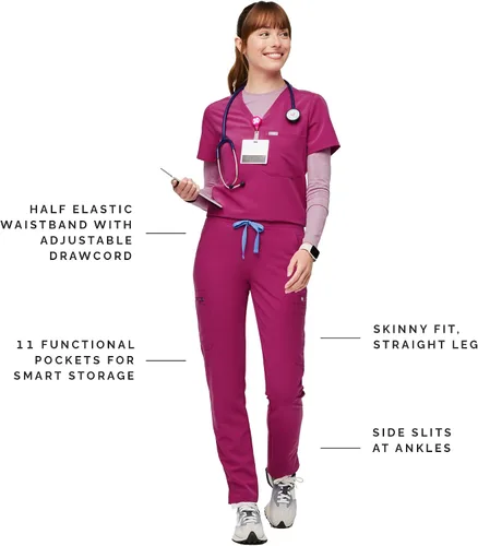 Miniatura 2 de FIGS YOLA - Pantalones médicos ajustados para mujer, ajuste delgado, pierna recta, 11 bolsillos, elásticos en 4 direcciones, pantalones quirúrgicos