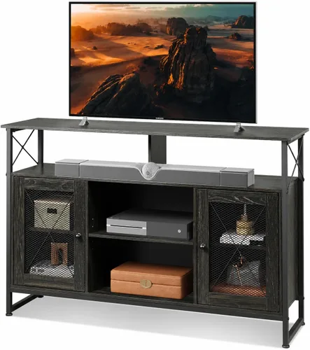 Miniatura 8 de WLIVE Soporte de TV para TV de 43 pulgadas, pequeño centro de entretenimiento con gabinete de almacenamiento y estantes ajustables, soportes de TV