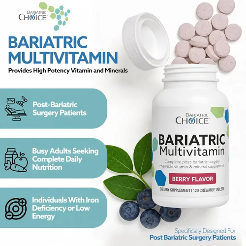 Miniatura 6 de Bariatric Choice My Bariatric - Multivitamínico masticable con hierro y 300 mg de calcio, bayas (120 unidades)
