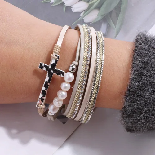 Miniatura 2 de Vercret - Pulsera de cuero para mujer, pulsera para niña de varias capas, ideal como regalo para mujer, hermana mayor, mamá, etc.