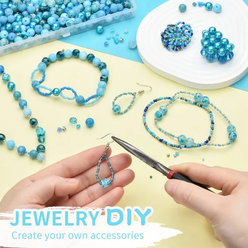 Miniatura 4 de Rired 27 Kit de Pulseras de Cuentas de Manualidades Surtidas, Cuentas Azul Columbia Incluyendo 7 Tipos de Cuentas Redondas/Cuentas de Pony