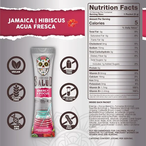Miniatura 3 de Salud - Paquete de 2 2 en 1 Energy + Focus (Margarita de fresa) y energía + enfoque (hibisco) – 15 porciones cada una, mezcla de bebida Agua