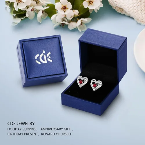 Miniatura 6 de Aretes CDE Forever Love Heart de plata de ley 925, chapados en oro rosa, con piedra de nacimiento de diciembre, circonita cúbica de calidad 5 A