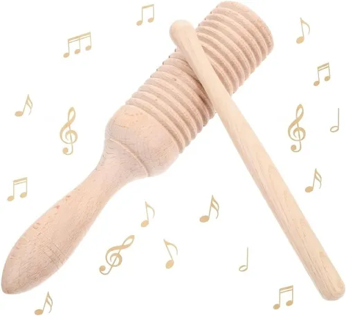 Kisangel Instrumento Guiro de madera, bloque de tono de percusión con palos de ritmo, instrumentos musicales educativos, manualidades para
