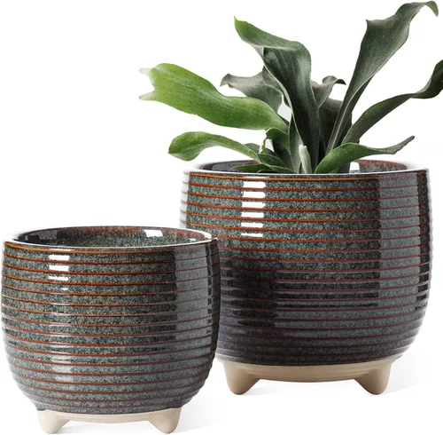 LE TAUCI Macetas de cerámica para plantas, macetas con patas de 5.1 + 6.4 pulgadas para plantas, macetas modernas para el hogar y la oficina,
