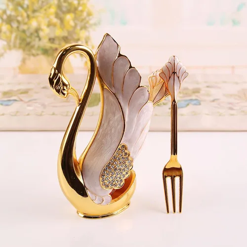 Miniatura 8 de Juego de cucharas para cena de postre de café, soporte con base de cisne con tenedores y cucharas para ensalada de pastel, cóctel, postre