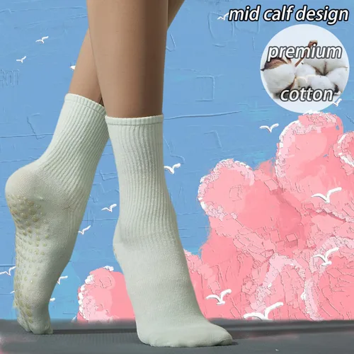 Miniatura 3 de Calcetines de agarre para mujer, calcetines de yoga para pilates, antideslizantes, barre danza, hospital, correr, lindo, de algodón, 3/4 pares