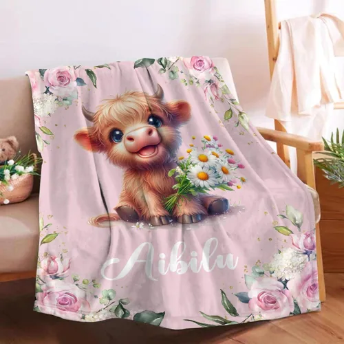 Miniatura 15 de Manta de bebé personalizada para niñas y niños pequeños, recién nacidos, regalos personalizados de vaca floral con nombre y texto, 40 x 30 pulgadas
