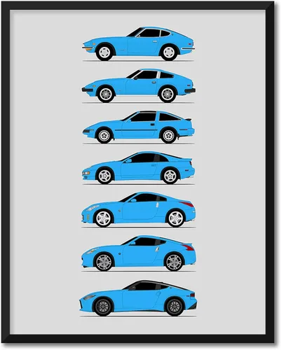 Miniatura 14 de Custom Car Posters Póster hecho a mano compatible con Nissan Z Car Generations (perfil lateral), decoración artística de Datsun Fairlady Z