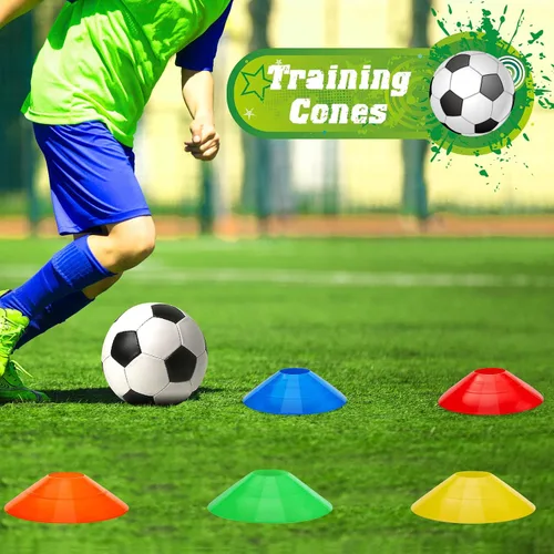 Miniatura 5 de Lewtemi - Juego de 100 conos de disco de fútbol, conos de entrenamiento deportivo, marcador de campo multicolor de plástico con 2 soportes