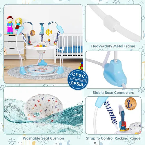 Miniatura 7 de Centro de Actividad para Bebé, Saltador de Bebé 3 en 1, Centro de Actividad Infantil con Asiento Giratório 360°, Música, Luces, 3 Alturas