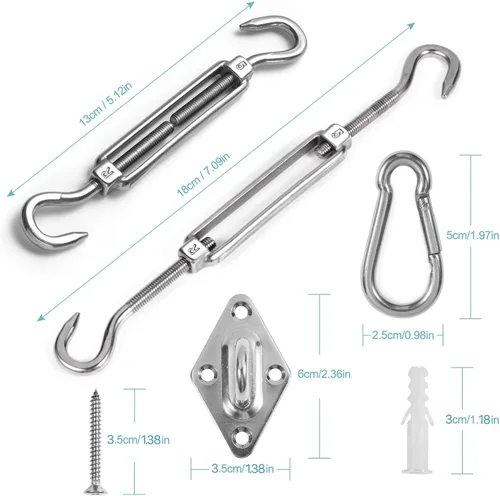 Miniatura 2 de HOMPER, kit de accesorios para toldos, kit de hardware resistente de acero inoxidable para toldos de jardín en forma de triángulo, cuadrado