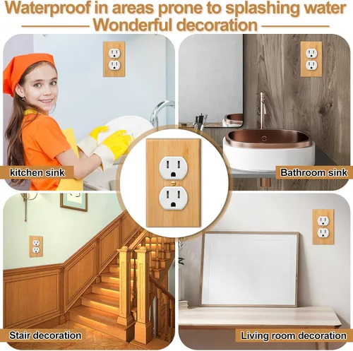 Miniatura 4 de Pinkunn 20 piezas de placa de cubierta de interruptor de luz de madera de 4.5 x 2.76 pulgadas, bambú decorativo de madera de doble agujero