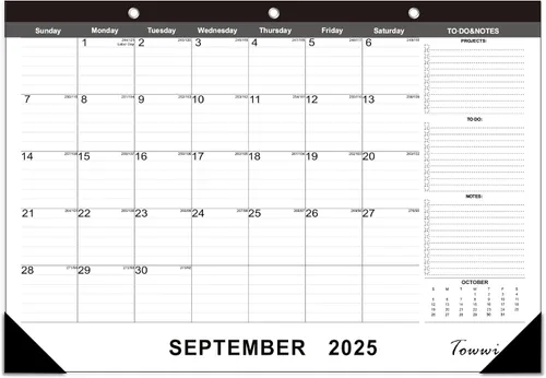TOWWI Calendario de Escritorio 2025-2026, 17"x12" Calendario Mensual de Escritorio para Hogar, Oficina, Familia con Lista de Tareas Pendientes,