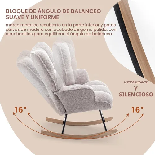 Miniatura 4 de SAETSFEG Mecedora de Guardería Teddy Tapizada Silla Mecedora Deslizante Silla de Acento Mecedora Asiento Acolchado con Respaldo Alto Sillón Silla