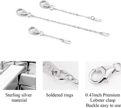 Miniatura 2 de Extensor de collar de cadena de oro blanco 925 de plata de ley 925, extensores de tobillera, extensión de cadena para hacer joyas (1 2 3 pulgadas)