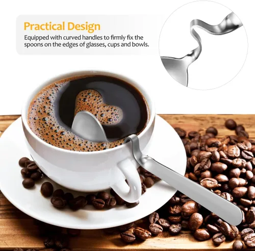 Miniatura 4 de OSALADI 2 cucharas de miel de acero inoxidable con mango curvado de 5.82 pulgadas, cucharaditas multifuncionales para miel, café, leche, mezcla
