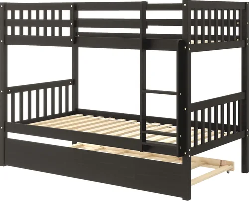 Miniatura 7 de Merax Literas individuales sobre individuales con nido, marco de cama nido de madera maciza con barandilla de seguridad y escalera, dormitorio