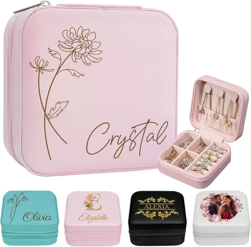 Miniatura 28 de Joyero de viaje personalizado para mujer, foto personalizada, nombre, logotipo, joyero, regalo de dama de honor, boda, cumpleaños